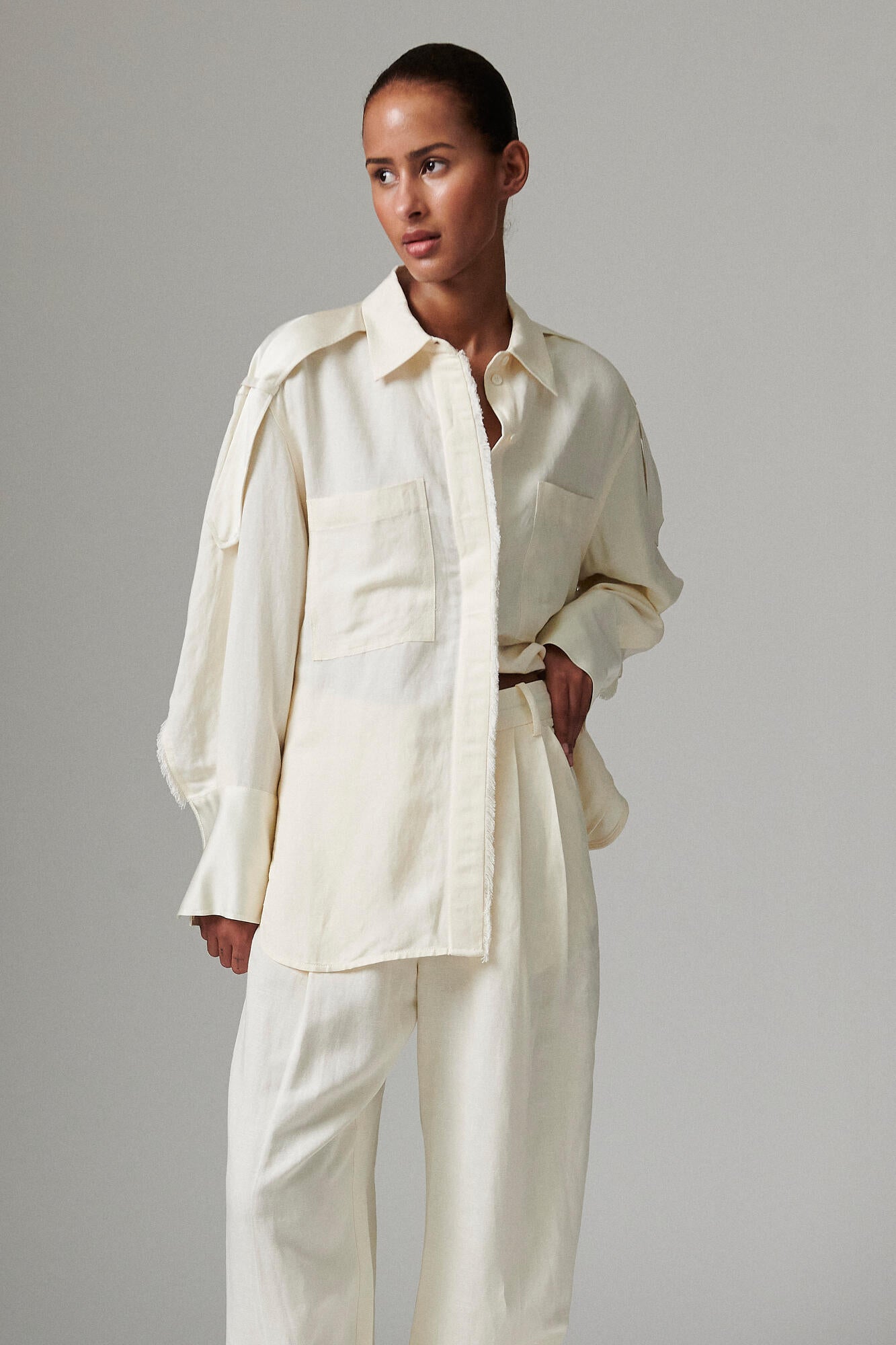 Norma Contrast Linen skjorte - Jet Stream